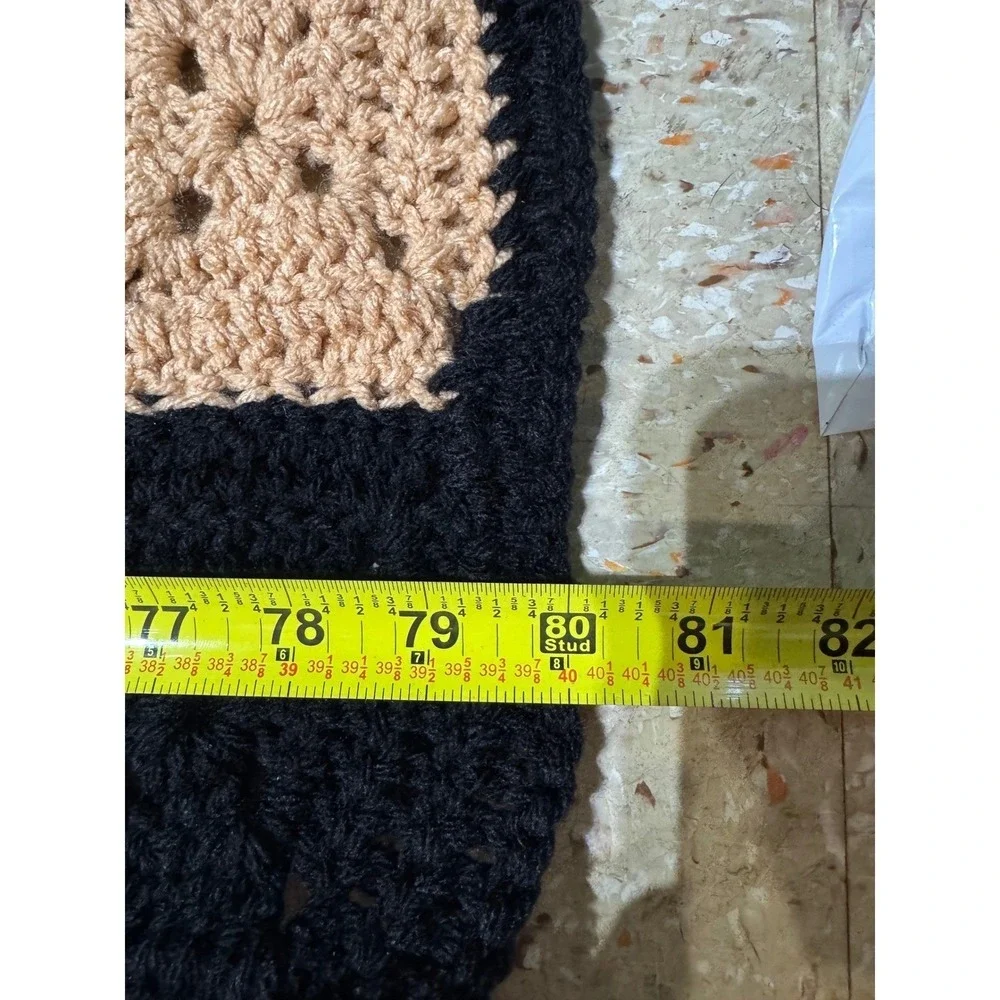 Handmade Granny Square Crochet‎ Afghan Blanket Multi-Color Patchwork Large Black